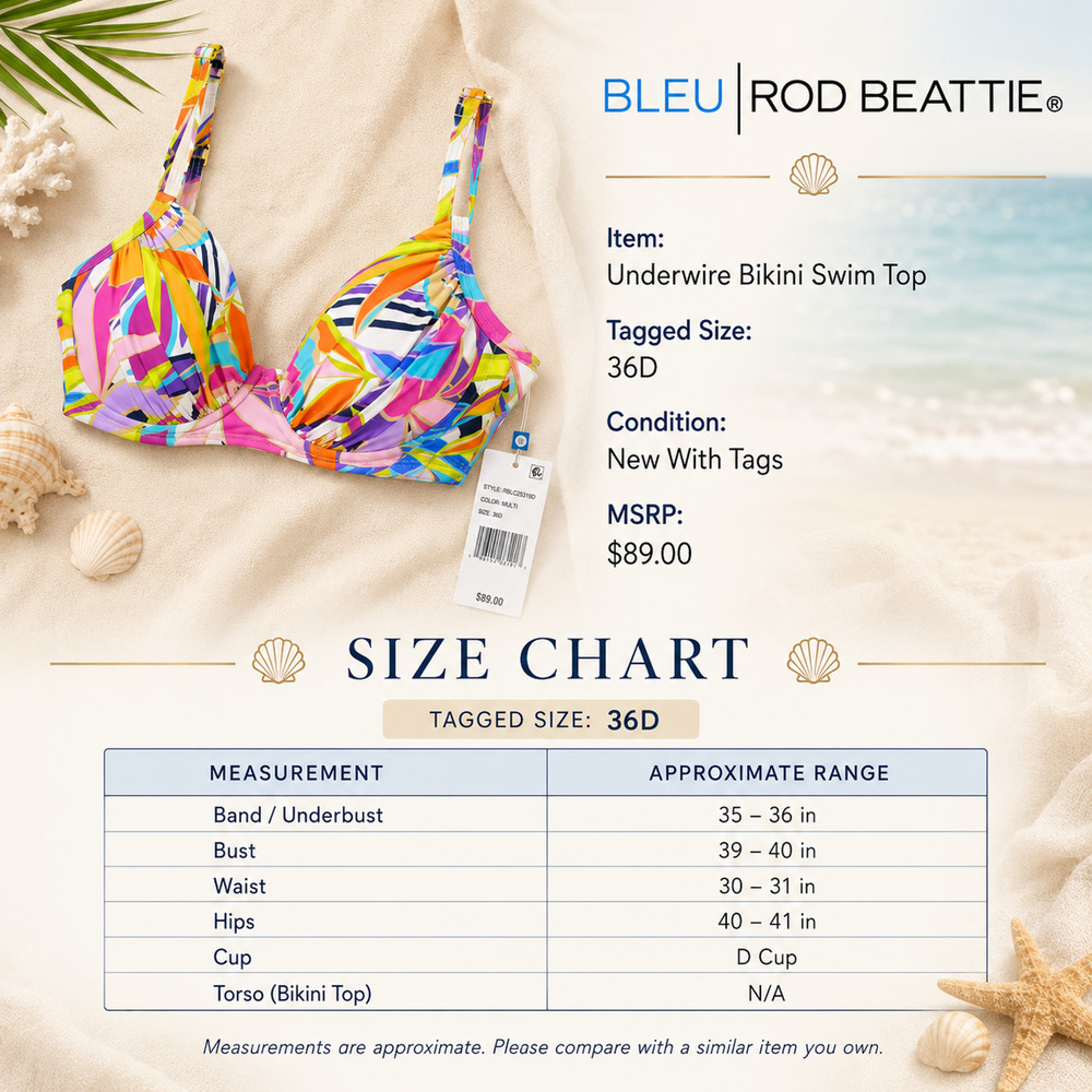 Bleu Rod Beattie Underwire Bikini Top 36D Multi Abstract NWT - Picture 6 of 6